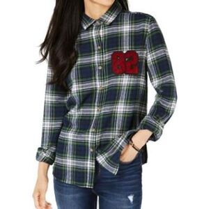 Polly & Esther Cotton Flannel Button-Down Top